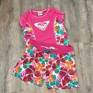 Roxy girl size 12-14 Rash Guard & Swim Trunks.